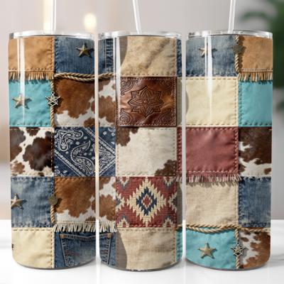 Western Cowhide Patchwork 20 oz Stainless Steel Tumbler
