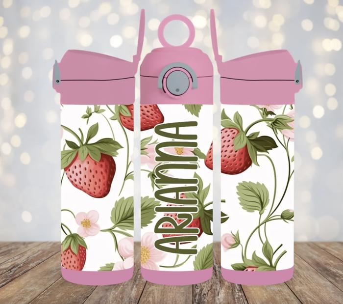 Strawberries Personalized 12 oz Kids Flip Top Tumbler