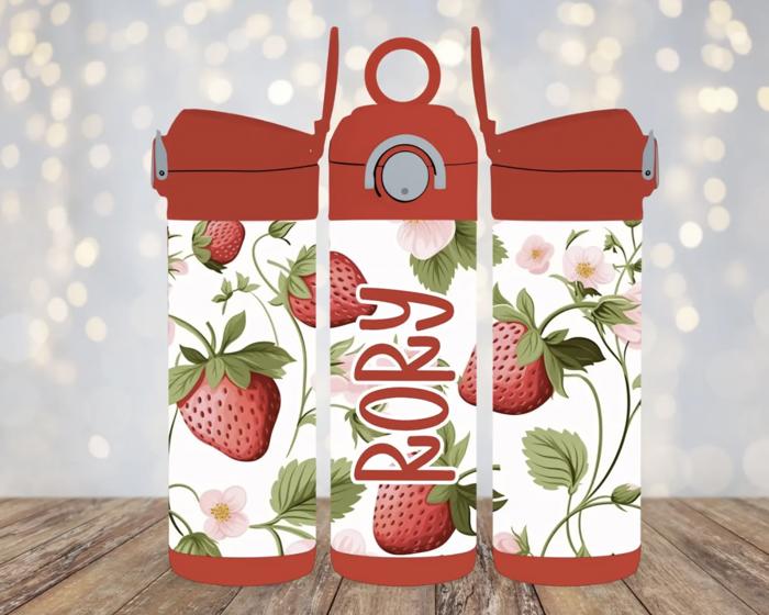 Strawberries Personalized 12 oz Kids Flip Top Tumbler