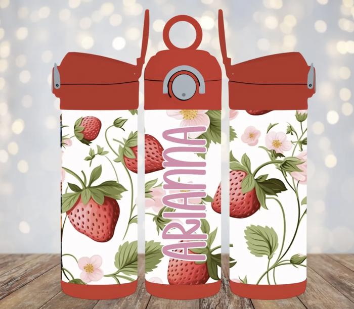 Strawberries Personalized 12 oz Kids Flip Top Tumbler