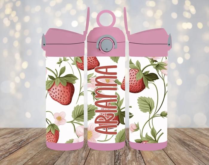 Strawberries Personalized 12 oz Kids Flip Top Tumbler