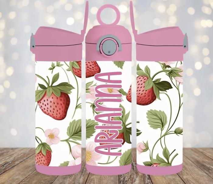 Strawberries Personalized 12 oz Kids Flip Top Tumbler