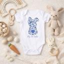  Blue Toile Bunny My 1st Easter Baby Bodysuit