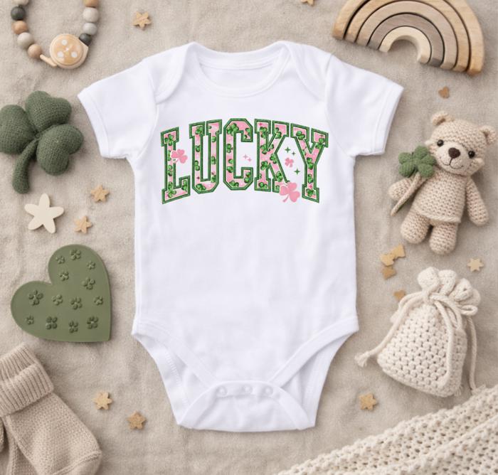 Lucky Faux Embroidery Lined St Patrick's Day Baby Bodysuit