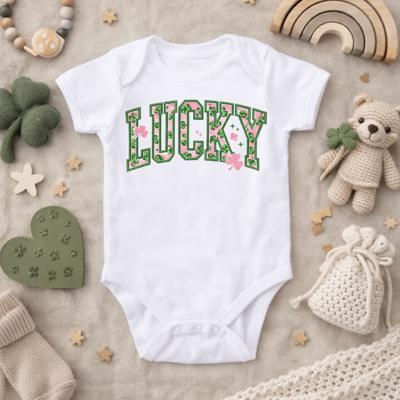 Lucky Faux Embroidery Lined St Patrick's Day Baby Bodysuit