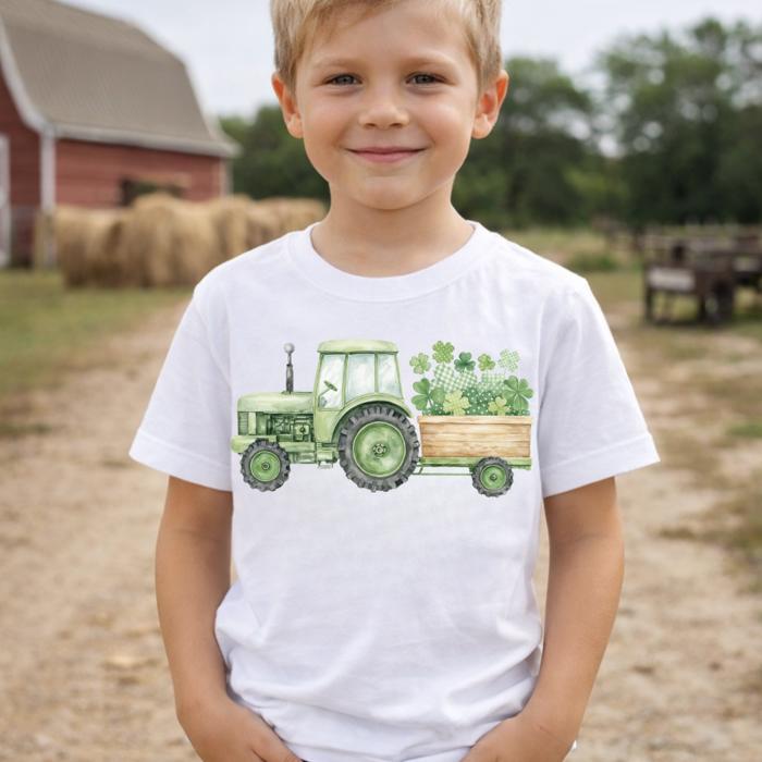Green Tractor and Shamrocks St Patrick's Day Boys Tee SHirt
