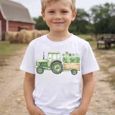 Green Tractor and Shamrocks St Patrick's Day Boys Tee SHirt