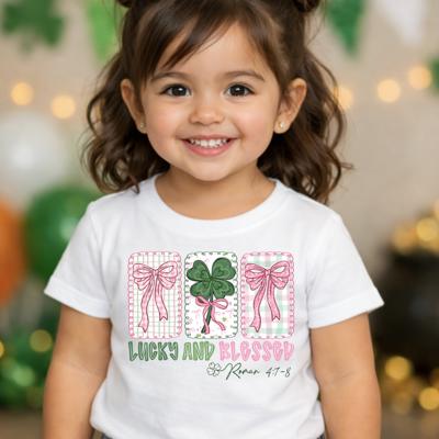 Lucky and Blessed Roman 4:7-8 Shamrocks Girls St Patrick's Day Tee Shirt