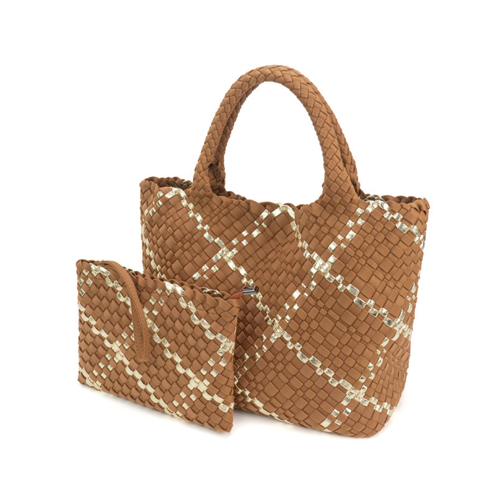 The Charli | Large Woven Neoprene Tote with Wristlet