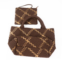 Cocoa with Gold Stripe The Charli | Large Woven Neoprene Tote with Wristlet