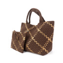 Cocoa with Gold Stripe The Charli | Large Woven Neoprene Tote with Wristlet