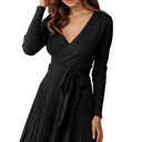 Small Black The Rowan | Ribbed Pleated Sweater Wrap Dress