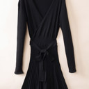 Small Black The Rowan | Ribbed Pleated Sweater Wrap Dress