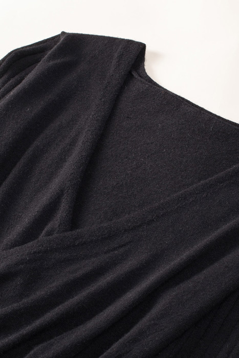 The Rowan | Ribbed Pleated Sweater Wrap Dress