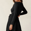 Medium Black The Rowan | Ribbed Pleated Sweater Wrap Dress