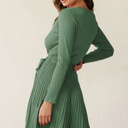 Medium Green The Rowan | Ribbed Pleated Sweater Wrap Dress