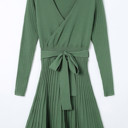 Medium Green The Rowan | Ribbed Pleated Sweater Wrap Dress