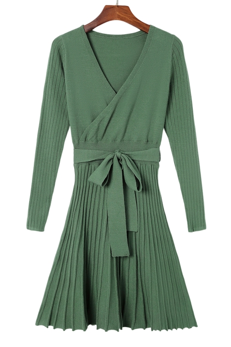 The Rowan | Ribbed Pleated Sweater Wrap Dress