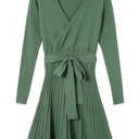 Medium Green The Rowan | Ribbed Pleated Sweater Wrap Dress