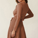 Small Rust The Rowan | Ribbed Pleated Sweater Wrap Dress