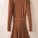 Large Rust The Rowan | Ribbed Pleated Sweater Wrap Dress