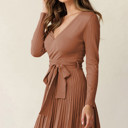 XL Rust The Rowan | Ribbed Pleated Sweater Wrap Dress