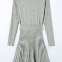 Medium Gray The Rowan | Ribbed Pleated Sweater Wrap Dress