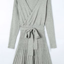 Large Gray The Rowan | Ribbed Pleated Sweater Wrap Dress