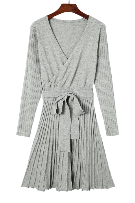 The Rowan | Ribbed Pleated Sweater Wrap Dress