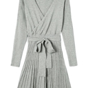 Large Gray The Rowan | Ribbed Pleated Sweater Wrap Dress