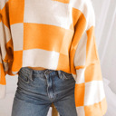 Small Orange The Mandy | Checkered Bishop Sleeve Sweater