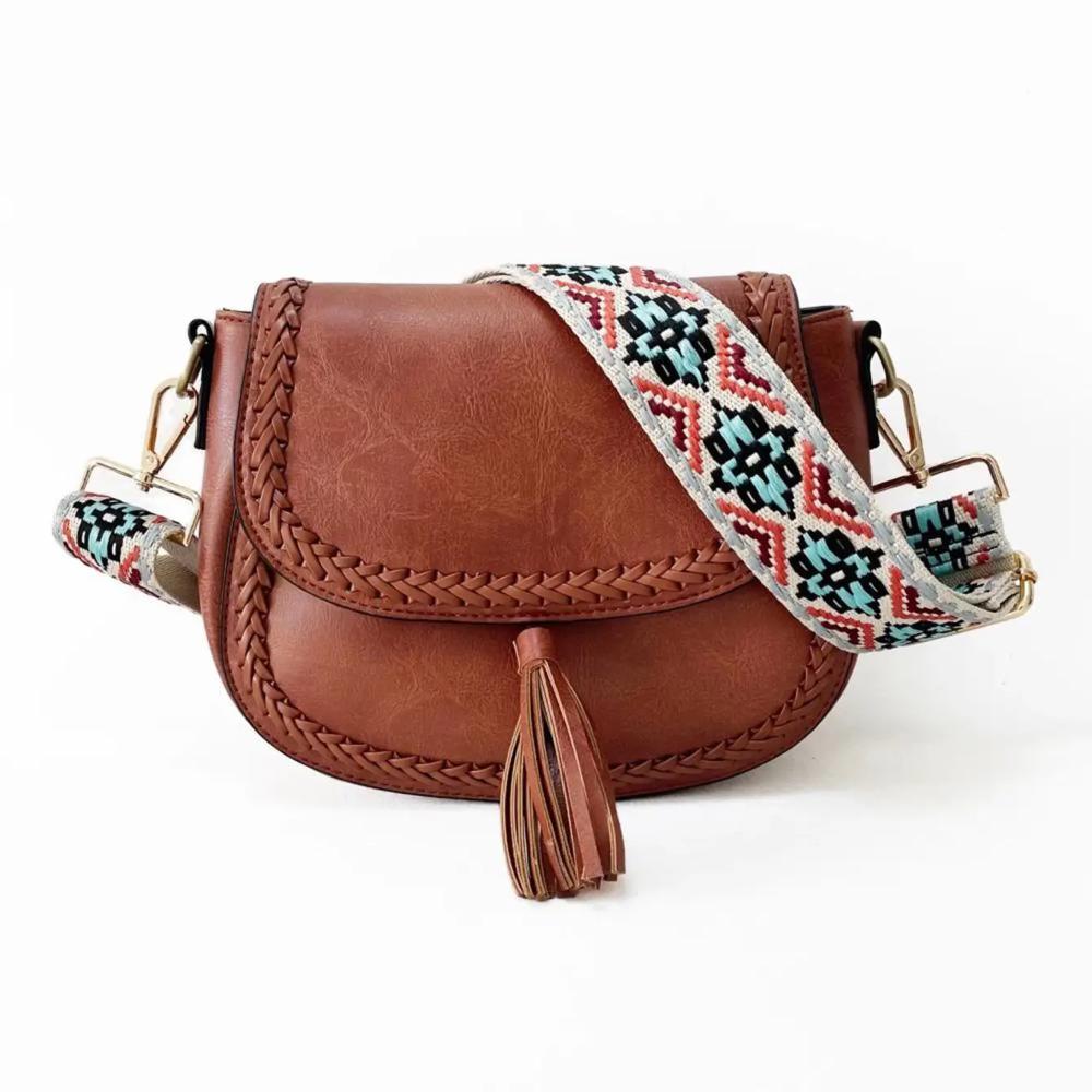 The Eva Saddle Crossbody Bag with Jacquard Strap