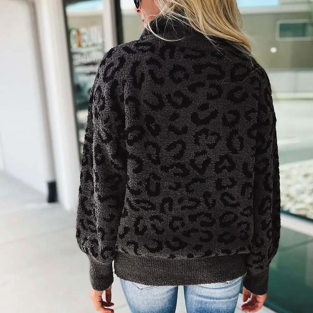 Cozy Leopard Quarter Zip Sweater