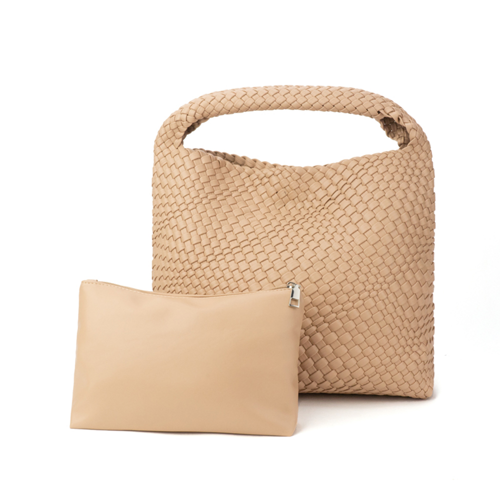 The Willow | Large Woven Vegan Leather Tote with Pouch Bag