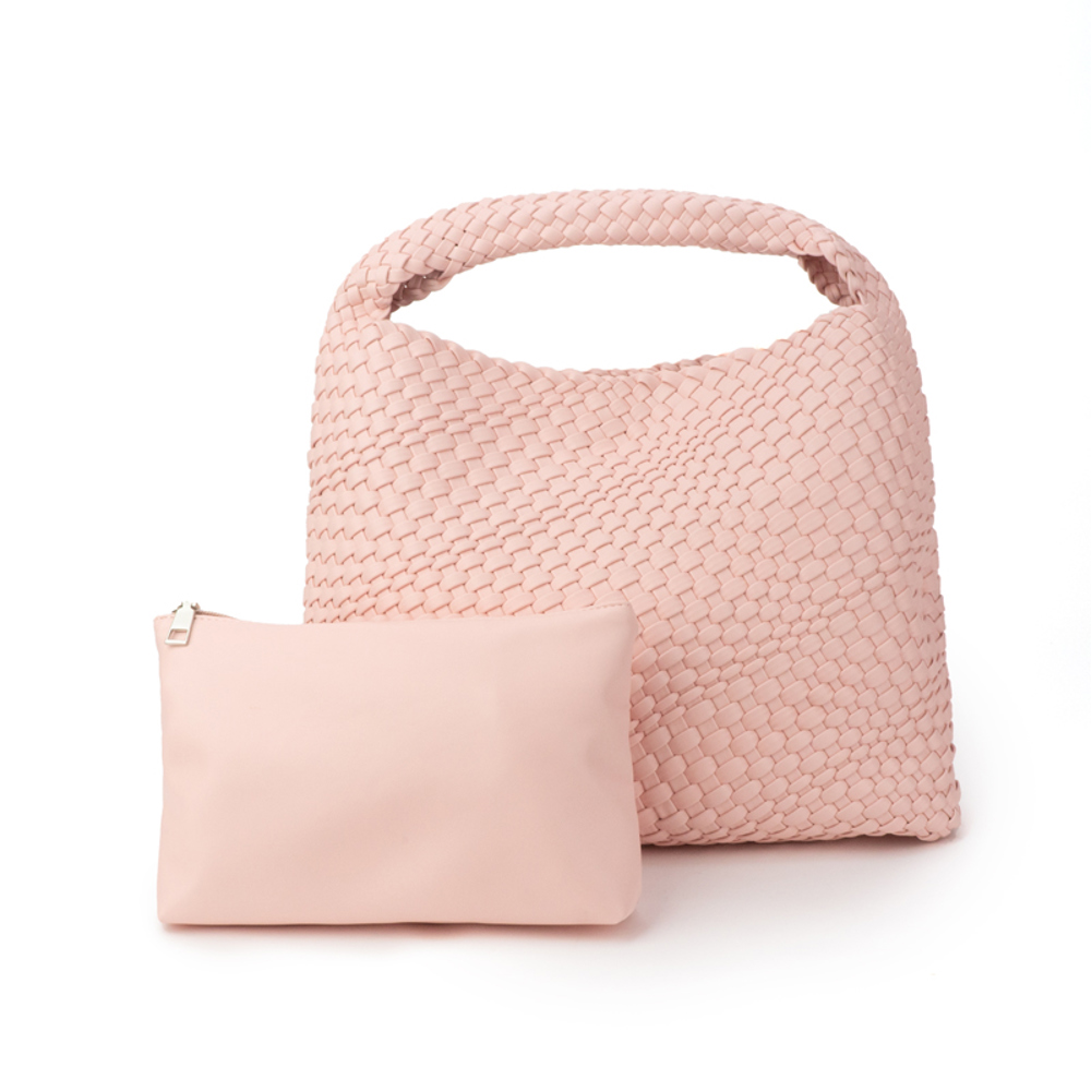 The Willow | Large Woven Vegan Leather Tote with Pouch Bag