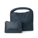 Navy The Willow | Large Woven Vegan Leather Tote with Pouch Bag