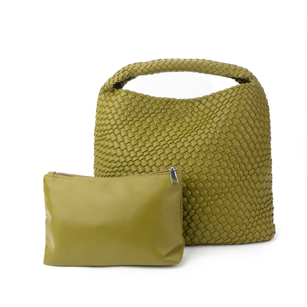 The Willow | Large Woven Vegan Leather Tote with Pouch Bag