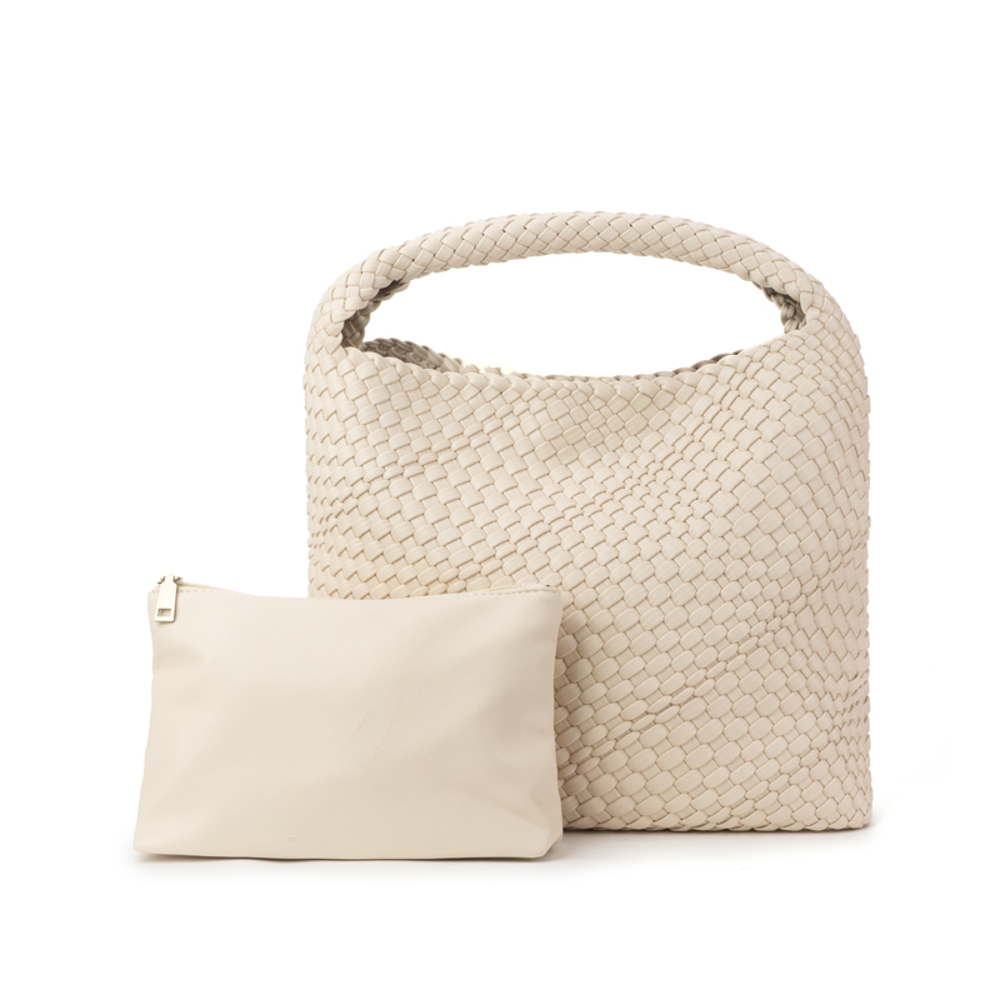 The Willow | Large Woven Vegan Leather Tote with Pouch Bag