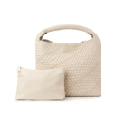 Cream The Willow | Large Woven Vegan Leather Tote with Pouch Bag