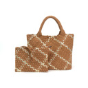 Almond with Gold Stripe The Charli | Large Woven Neoprene Tote with Wristlet