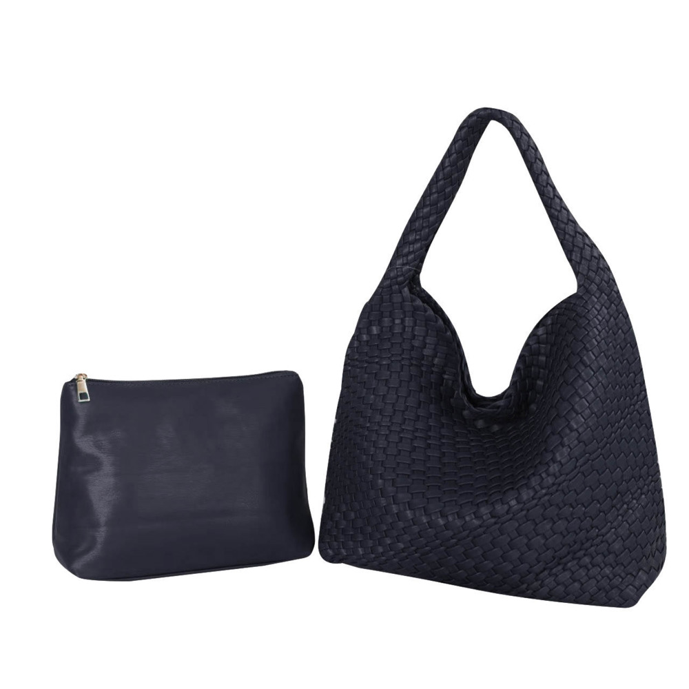 The Willow | Large Woven Vegan Leather Tote with Pouch Bag