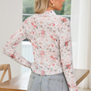  The Evelyn | Floral Print Mesh Mock Neck Slim Blouse