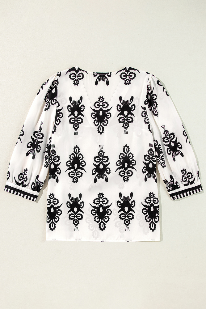 The Rosalie | Bohemian Printed 3/4 Sleeve V Neck Blouse