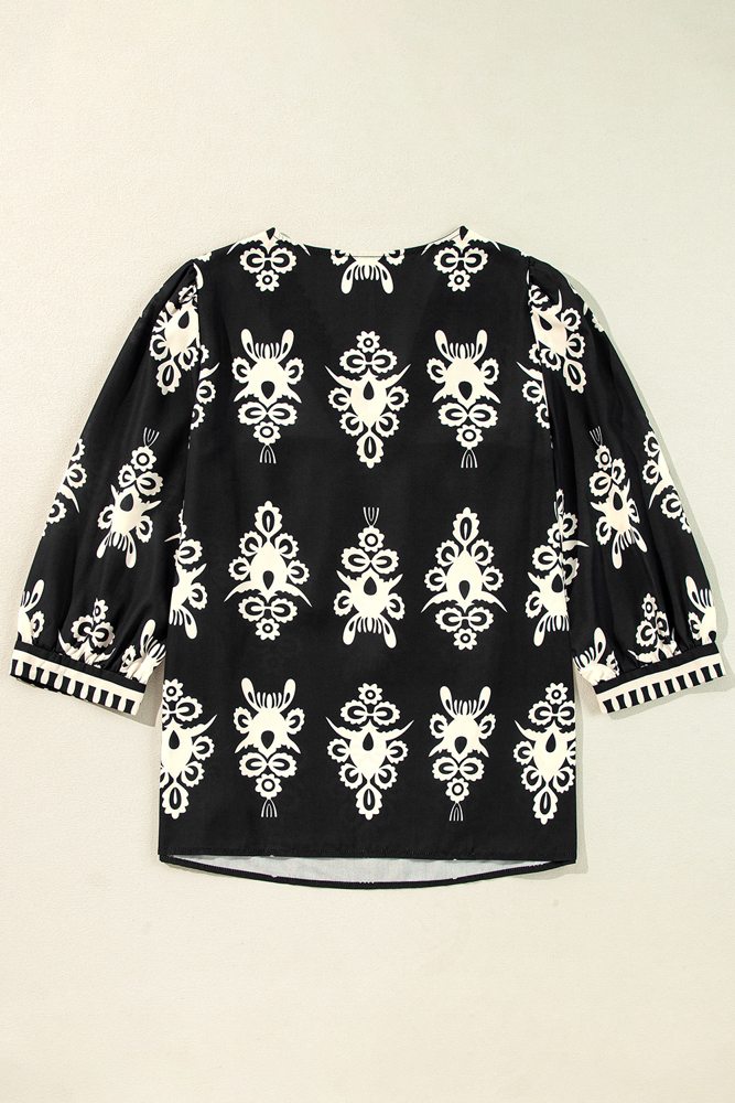 The Rosalie | Bohemian Printed 3/4 Sleeve V Neck Blouse