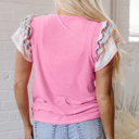  Striped Ruffle Flutter Sleeve Ribbed Blouse