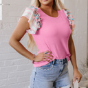  Striped Ruffle Flutter Sleeve Ribbed Blouse