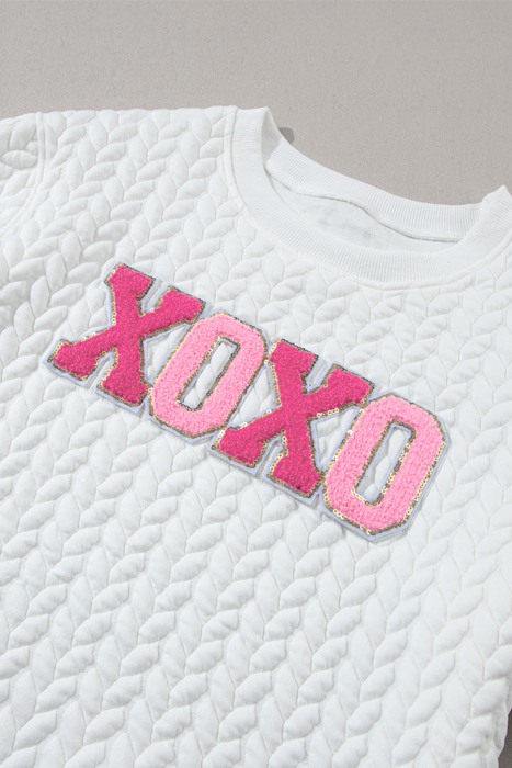 XOXO Glitter Chenille Cable Knit Pullover Sweatshirt