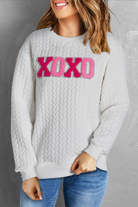 XOXO Glitter Chenille Cable Knit Pullover Sweatshirt