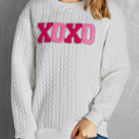  XOXO Glitter Chenille Cable Knit Pullover Sweatshirt