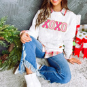  XOXO Glitter Chenille Cable Knit Pullover Sweatshirt